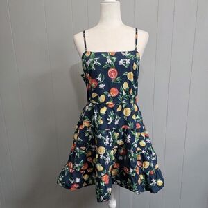 Mahila Tiered Cotton Mini Navy Fruit Print Dress Size L